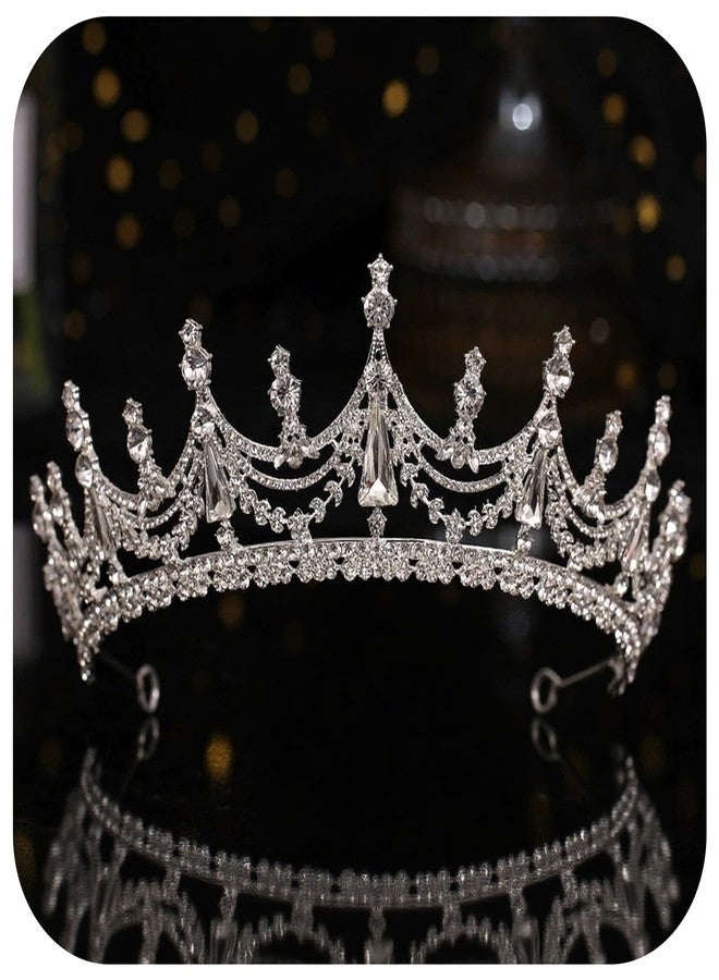 FORSEVEN Silver Crystal Princess Queen Tiara - Bride Rhinestone Crowns Headband for Women Wedding Birthday Halloween Prom Pageant Party Coming of Age Ceremony,Photo Props （HG608-Silver White） - Image 1